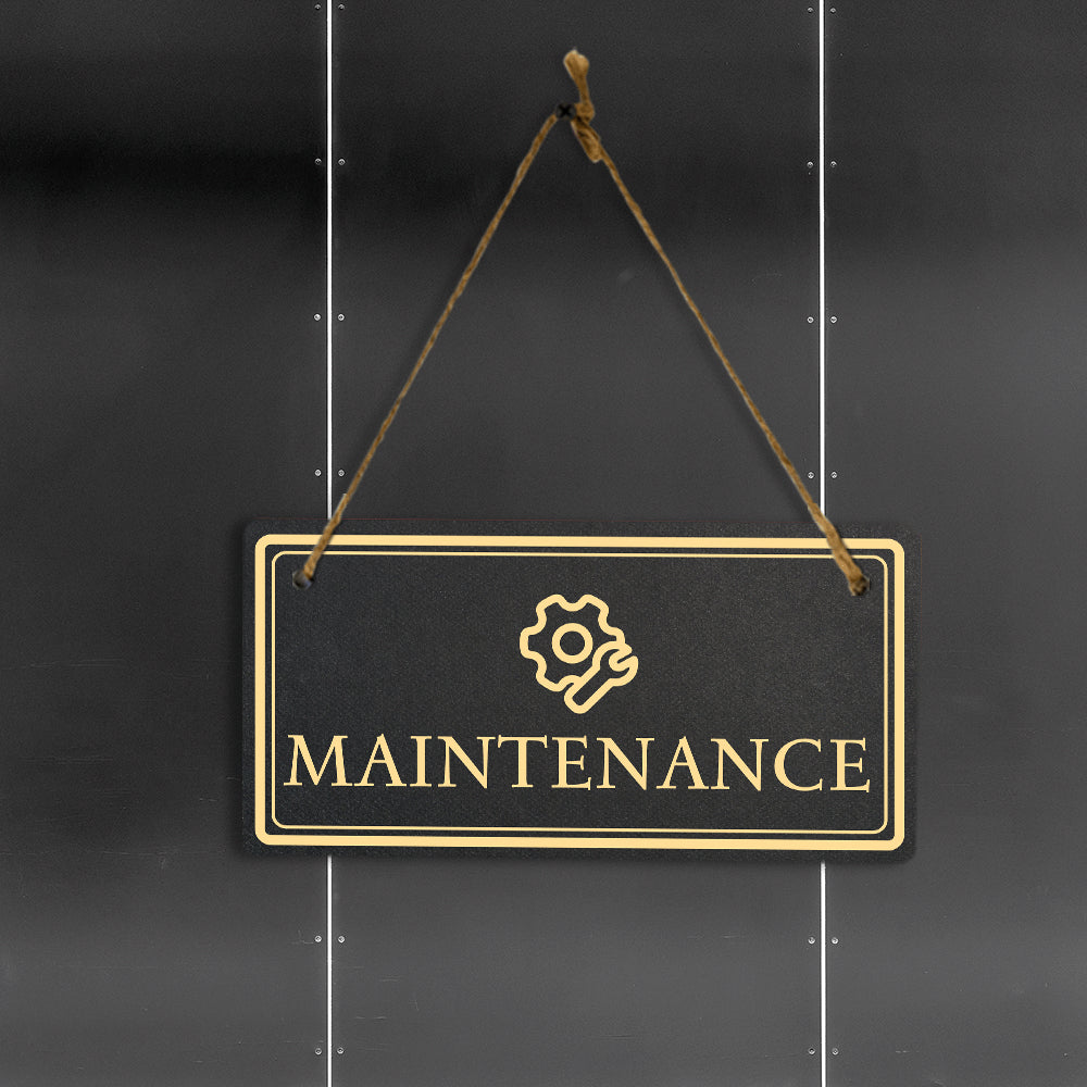 Maintenance 5x10 Hanging Plus Wall or Door Sign | Rustic Twine | Workplace Signage