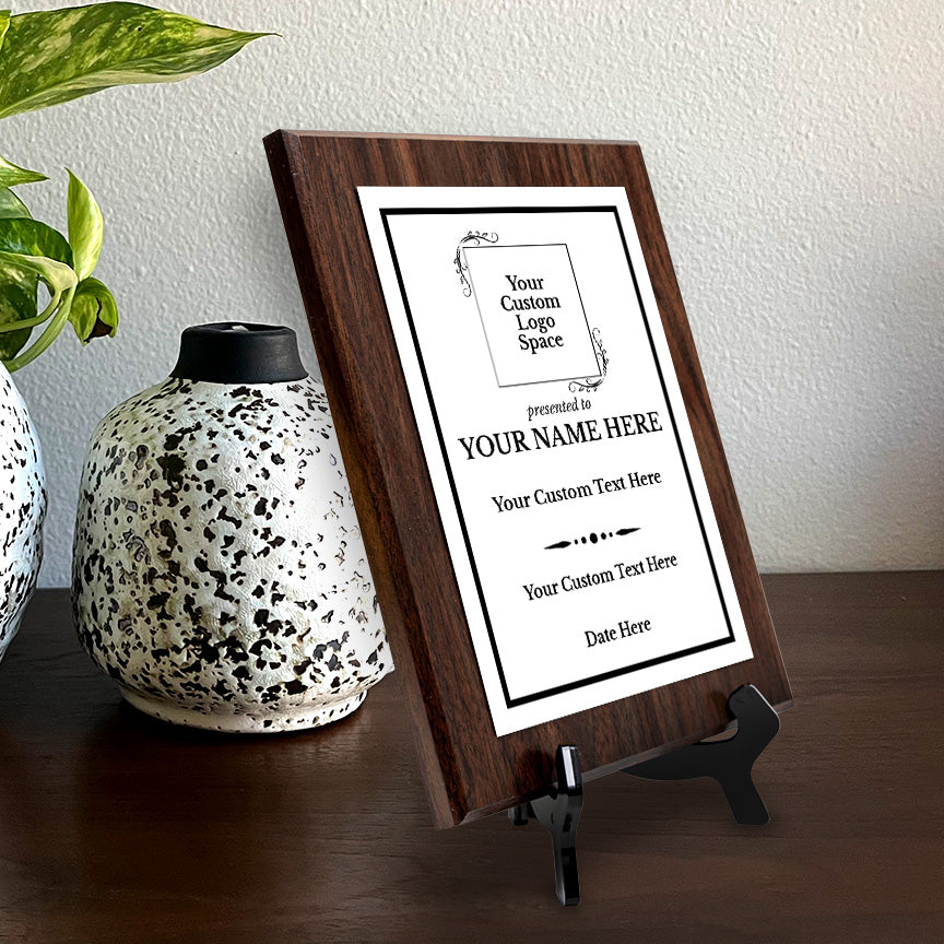 Custom Insert Your Logo (Square) Wreath Award Wooden Plaque | Recognition of Achievement and Service Personalizable Plaques