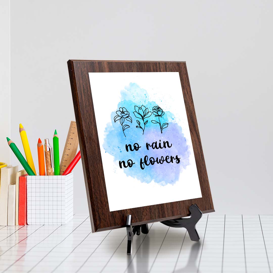 No Rain, No Flowers Decorative Wall Plaque (Full Color) | Positive Affirmation Inspiration Décor