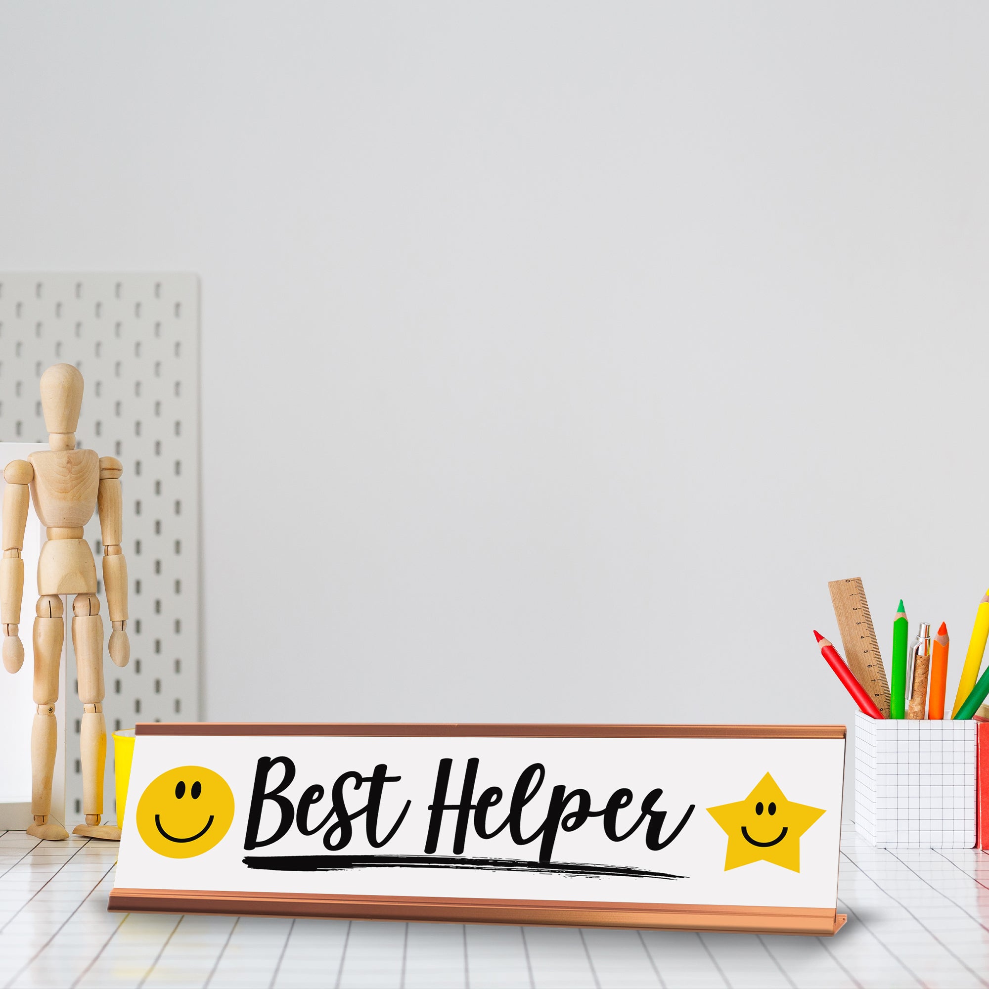 Signs ByLITA Best Helper, Gold Frame Desk Sign (2x8)