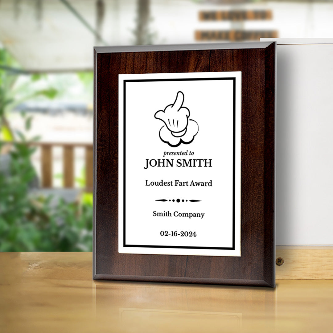 Middle Finger Novelty Funny Customizable Award Plaque |Easel Mount Option | Funny Parody Achievement Personalizable Plaques