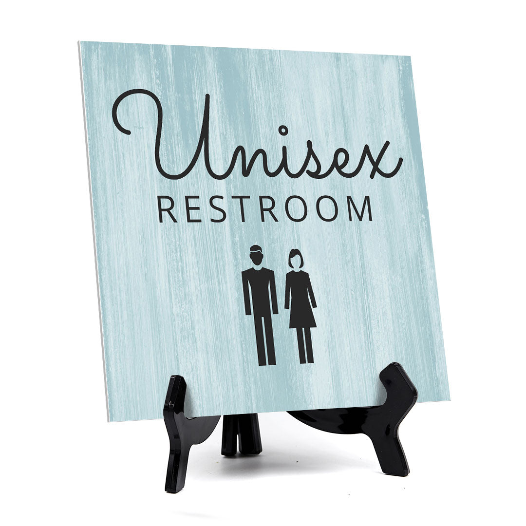 Signs ByLITA Unisex Restroom, Wood Color, Square Table Sign (5" x 5”)