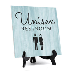 Signs ByLITA Unisex Restroom, Wood Color, Square Table Sign (5" x 5”)