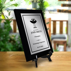 Swimming Customizable Black Frame Wooden Award Plaque | Easel Mount Option | Achievement and Recognition Personalizable Plaques