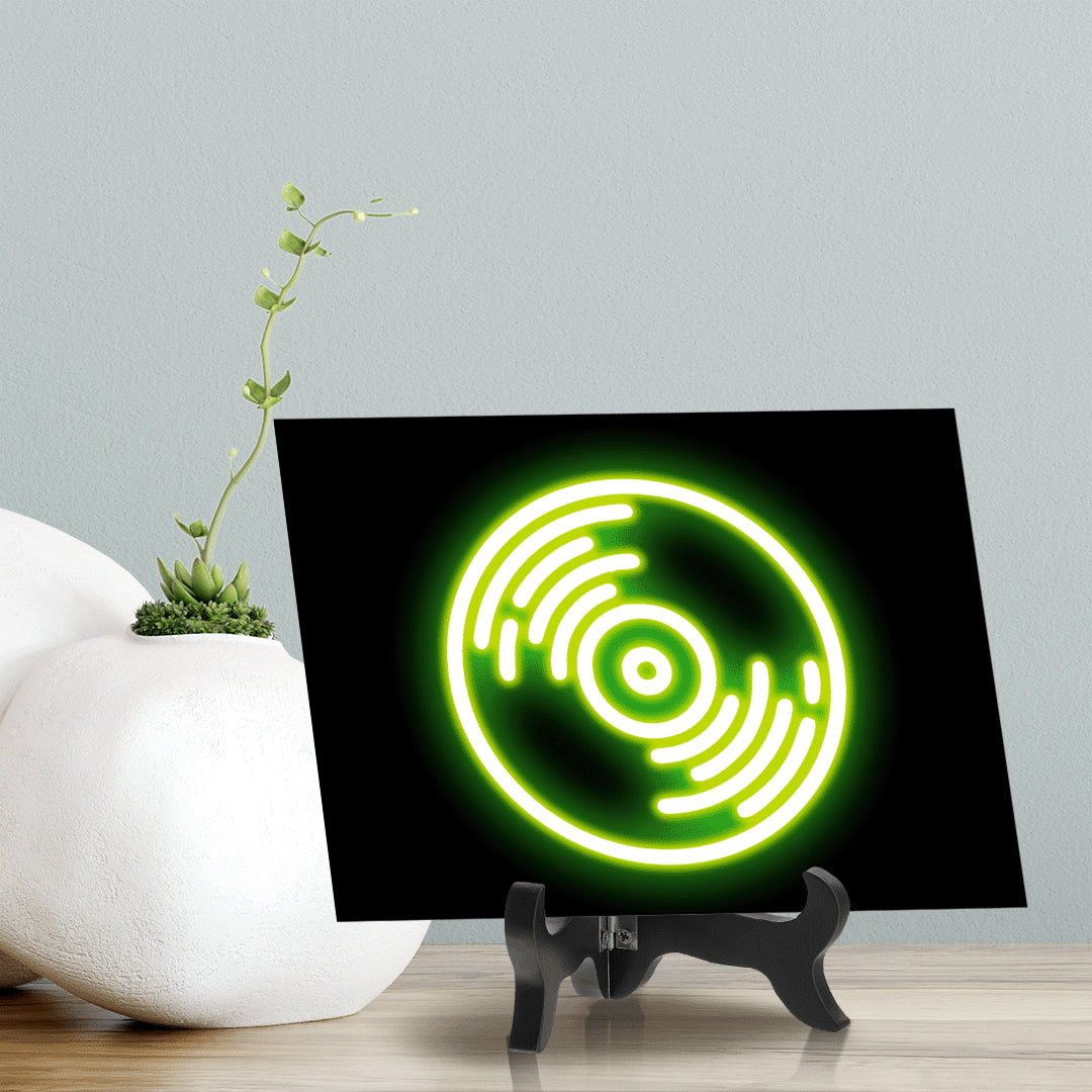 Vinyl Record Neon Graphic Style Table Sign with Acrylic Stand (6x8“) | Live Streamer Gaming Themed Decoration