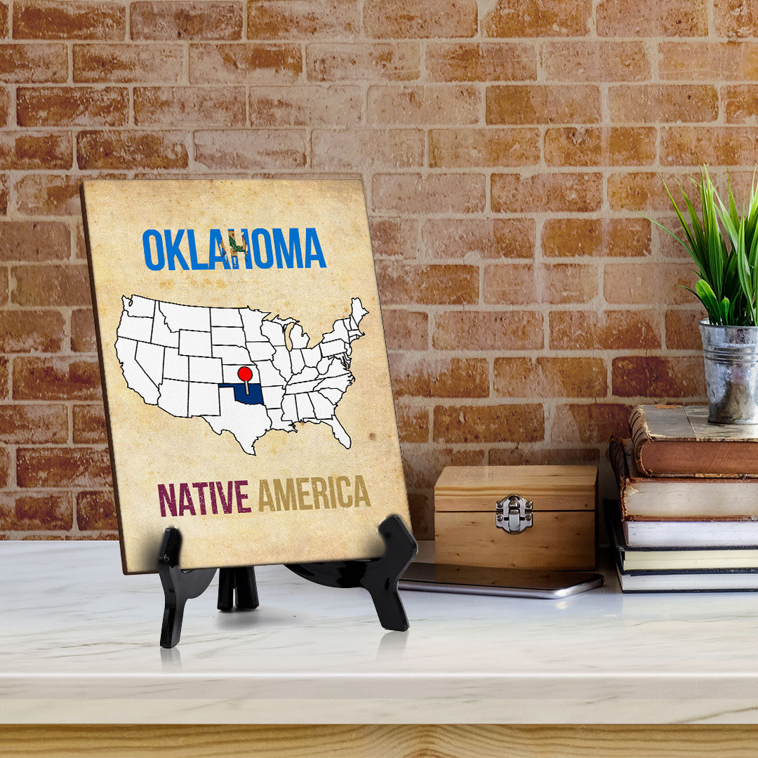 Oklahoma: Native America Table Sign with Acrylic Stand (6x8“) | State Pride Collection | Perfect Gift for Coworkers or Family