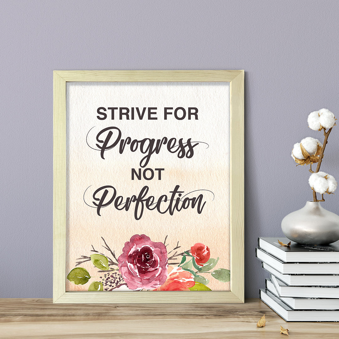 Strive for progress not perfection, Watercolor Framed Kitchen Wall Art