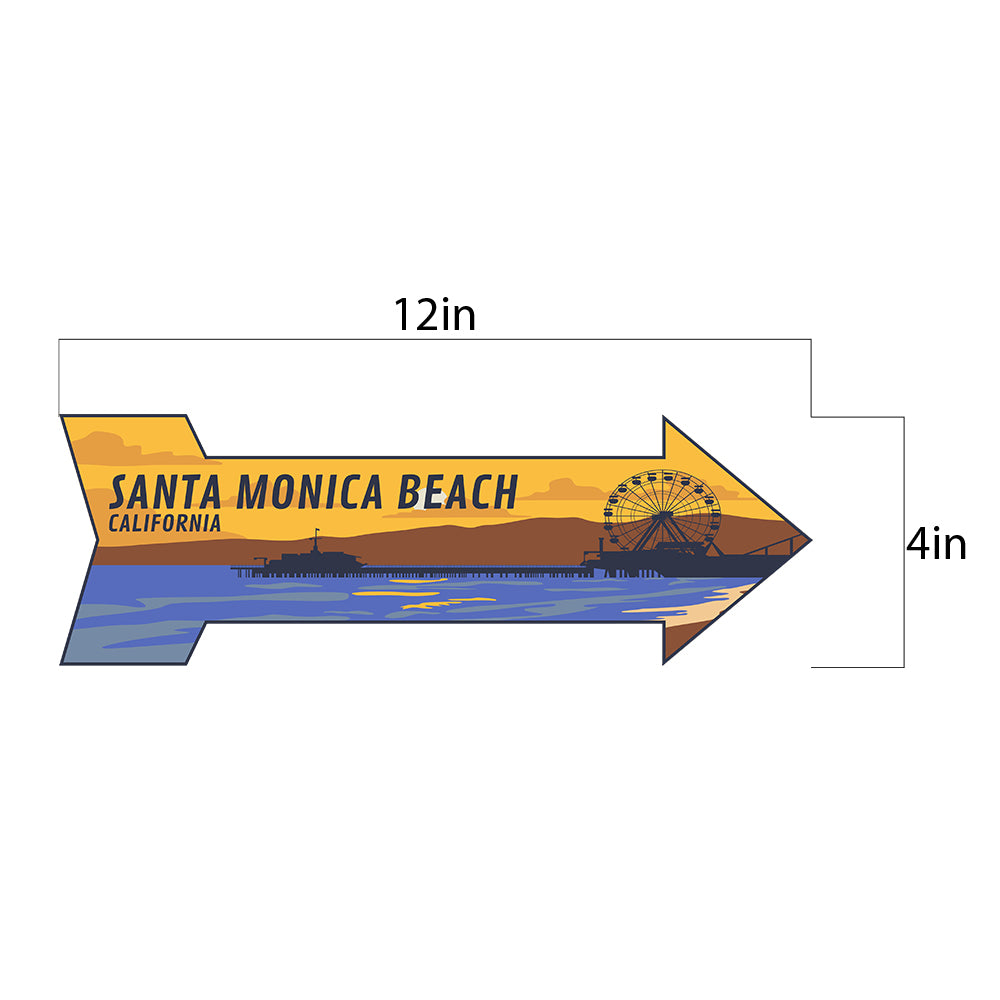 Arrow Shape Plus Santa Monica Beach, California 12x4" Wall or Door Sign | Stylish Famous US Beach Souvenirs