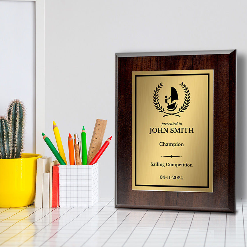 Sailing Customizable Wooden Award Plaque | Easel Mount Option | Achievement and Recognition Personalizable Plaques