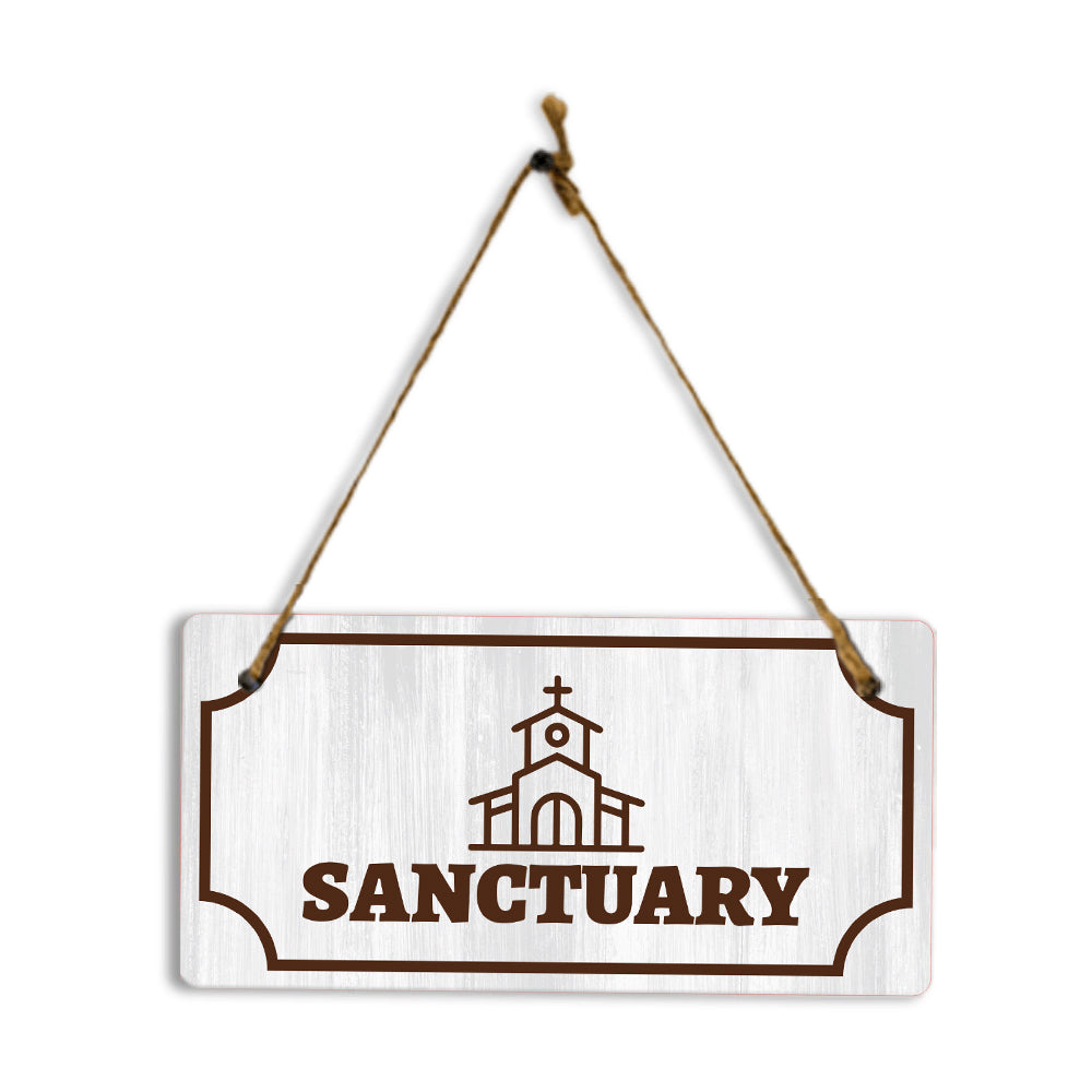 Sanctuary 5x10 Hanging Plus Wall or Door Sign | Religious Rustic Wood Sign