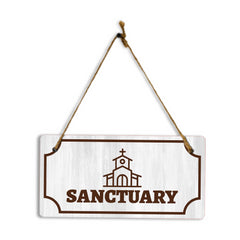 Sanctuary 5x10 Hanging Plus Wall or Door Sign | Religious Rustic Wood Sign
