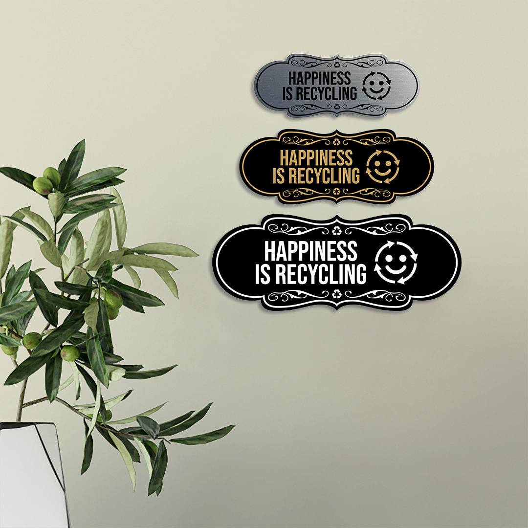 Signs ByLITA Designer Happiness Is Recycling Wall or Door Sign