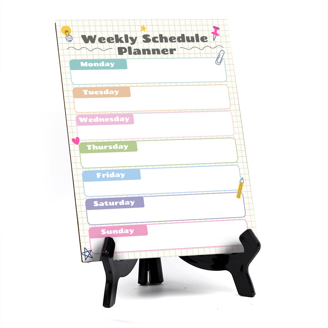 Weekly Schedule Planner Dry Wipe Liquid Chalk Table Sign (6x8") Office And Home Reminders | Personal Schedule | No Pen Included