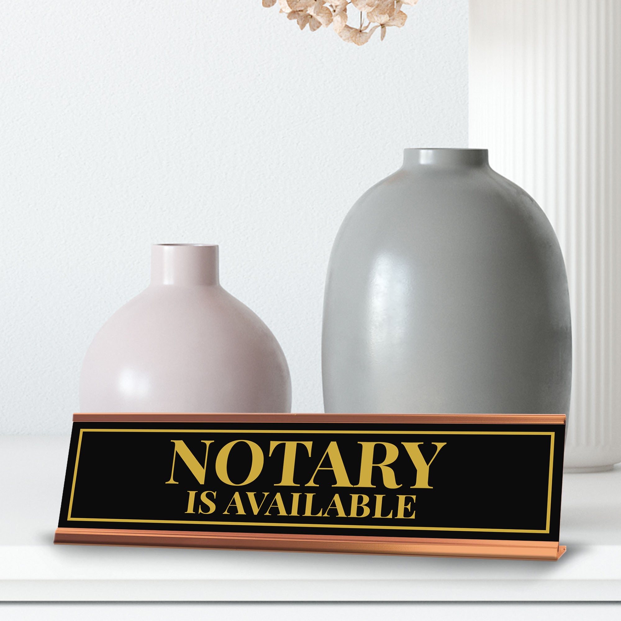 Signs ByLITA Notary Is Available Gold Frame Desk Sign (2x8")