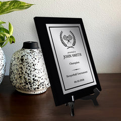 Racquetball Customizable Black Frame Wooden Award Plaque | Easel Mount Option | Achievement and Recognition Personalizable Plaques | Sports Award