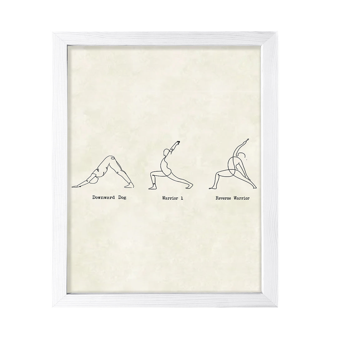 Downward Dog, Warrior 1, Reverse Warrior Yoga Pose, FRAMED Print Yoga Wall Art