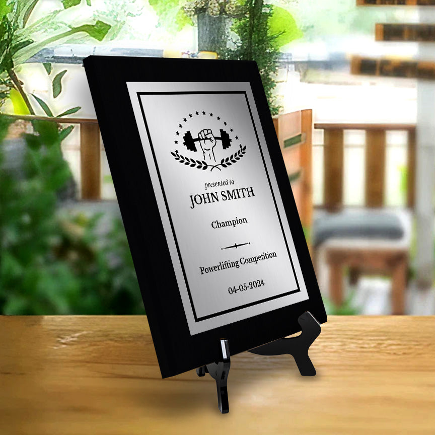 Powerlifting Customizable Black Frame Wooden Award Plaque | Easel Mount Option | Achievement and Recognition Personalizable Plaques