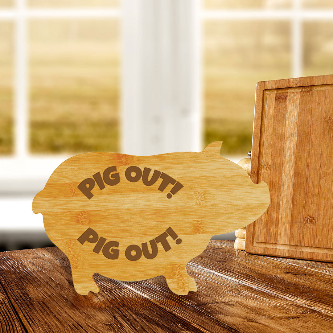 Pig Out! (13.75 x 8.75") Pig Shape Cutting Board | Funny Decorative Kitchen Chopping Board