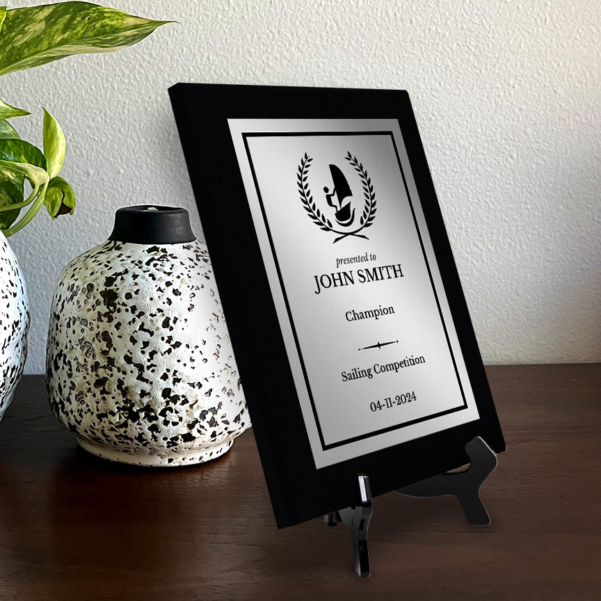 Sailing Customizable Black Frame Wooden Award Plaque | Easel Mount Option | Achievement and Recognition Personalizable Plaques