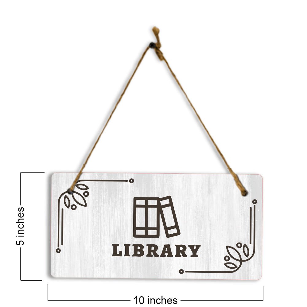 Library 5x10 Hanging Plus Wall or Door Sign | Rustic Wood Sign