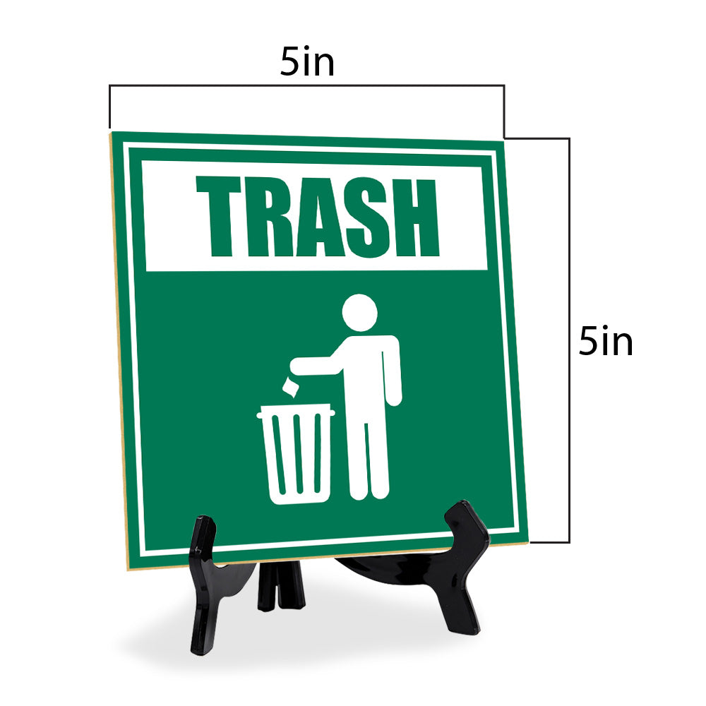 Trash 5"x 5" Square Table Sign With Acrylic Easel | Home & Office Decor