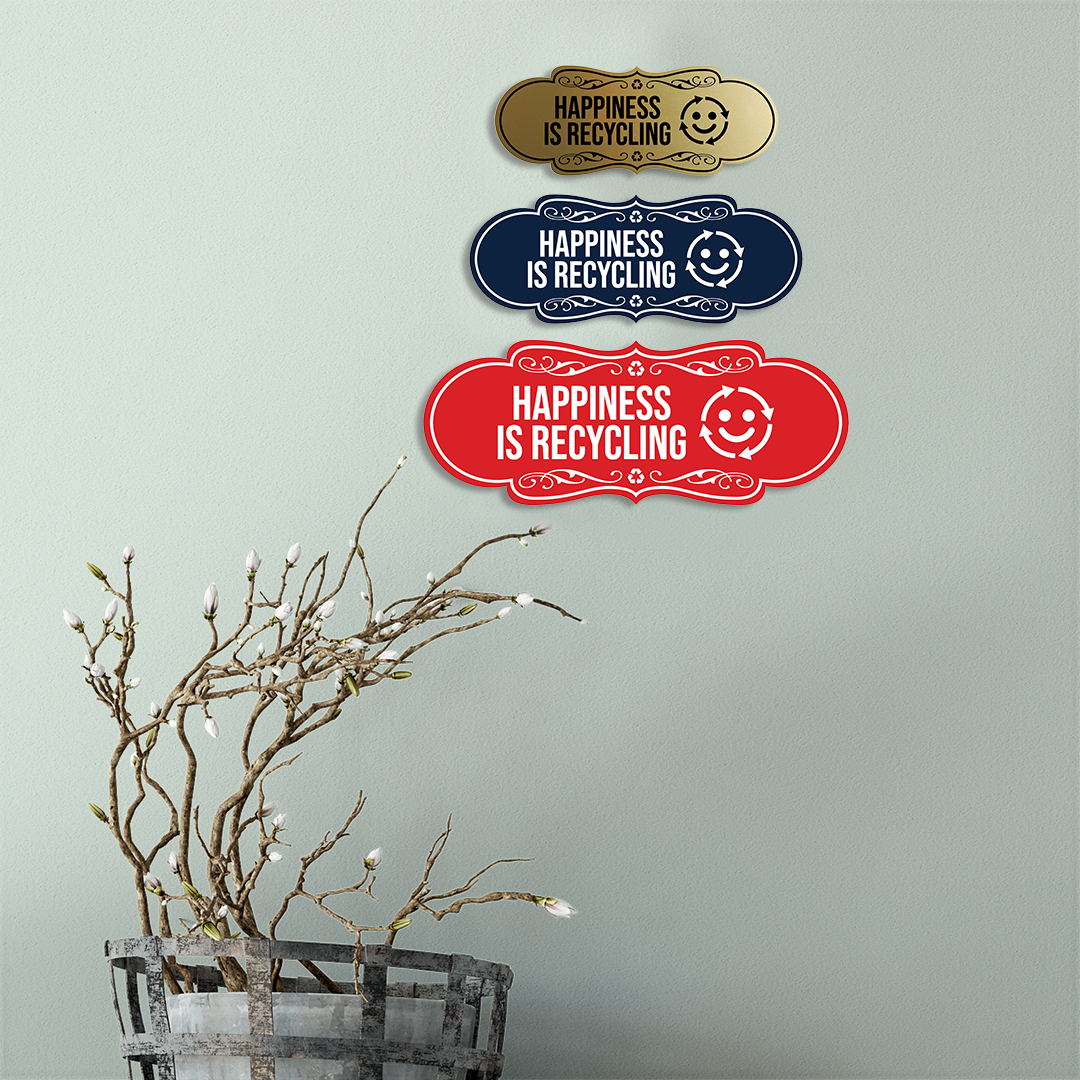 Signs ByLITA Designer Happiness Is Recycling Wall or Door Sign