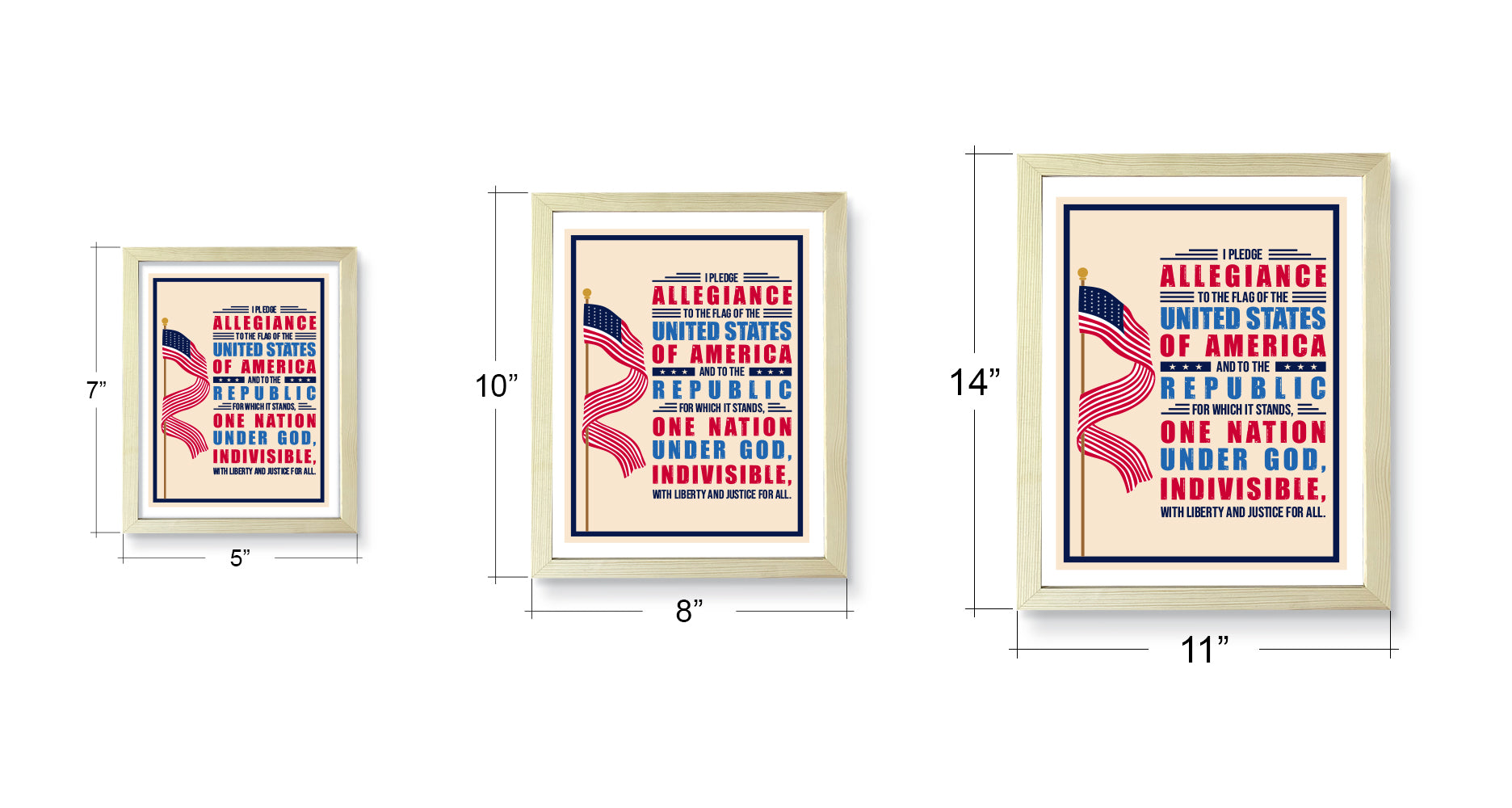 Designs ByLITA I pledge allegiance to the Flag of the United States of America, and to the Republic for which it stands, Wall Print Art | USA Patriotic Decoration (Unframed or Framed)