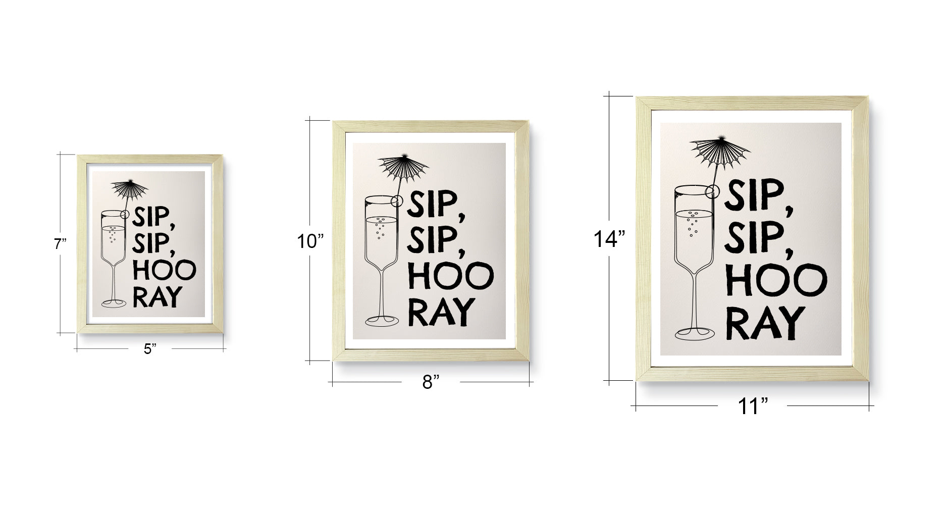 Designs ByLITA Sip, Sip, Hooray!, Wall Print Art | Retro Bar Decoration