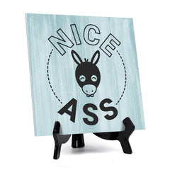 Signs ByLITA Nice Ass, Wood Color Square Table Sign (5" x 5")
