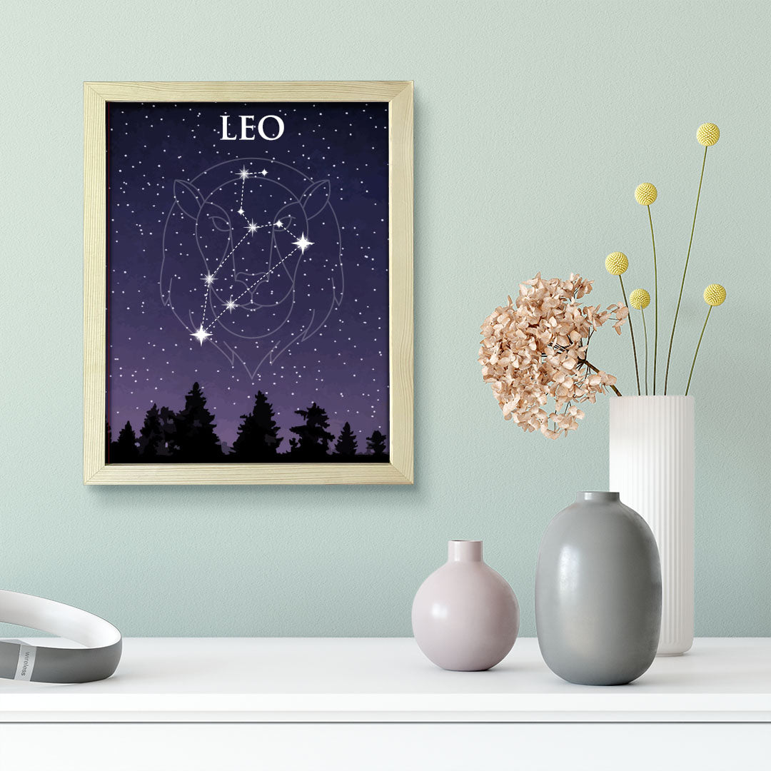Designs ByLITA Leo Zodiac Sign Night Sky, Wall Print Art | Home and Office Decor | Astrology Star Sign Bedroom Decoration | Perfect Gift