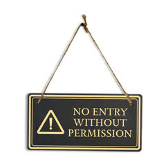 No Entry Without Permission 5x10 Hanging Plus Wall or Door Sign | Rustic Twine | Workplace Safety Signage