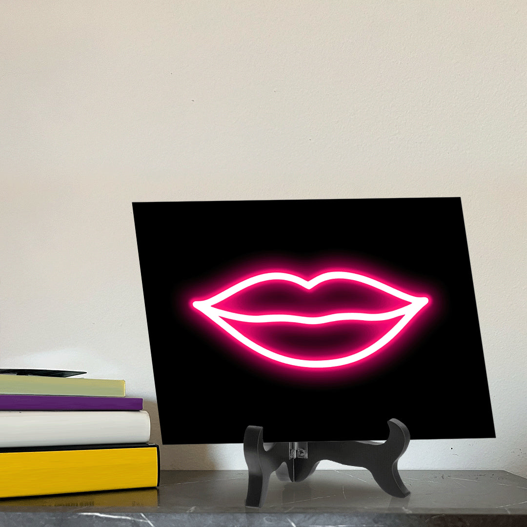 Kiss Neon Graphic Style Table Sign with Acrylic Stand (6x8“) | Live Streamer Gaming Themed Decoration