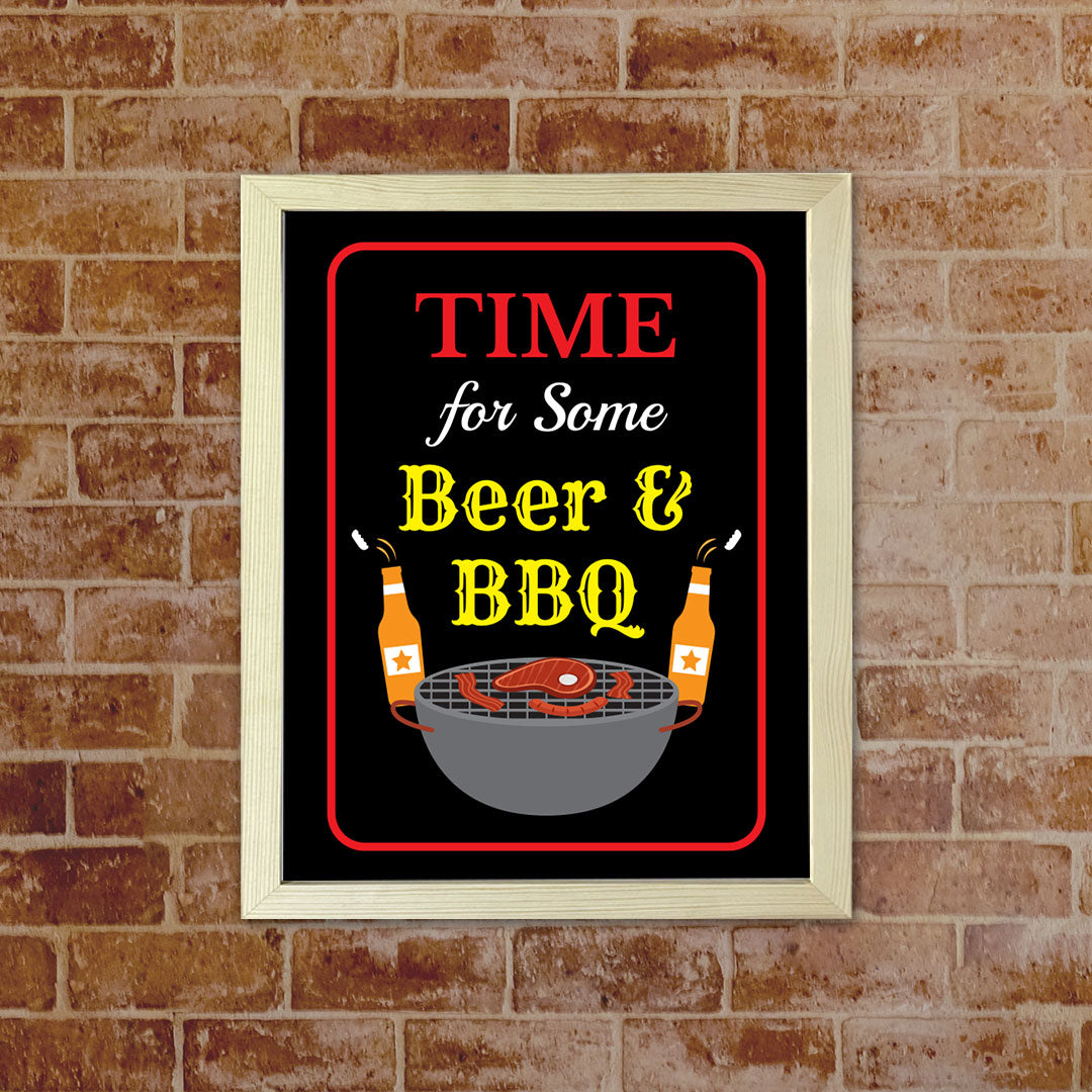 Designs ByLITA Time For Some Beer & BBQ, Framed Wall Art Print | Funny Home Decor