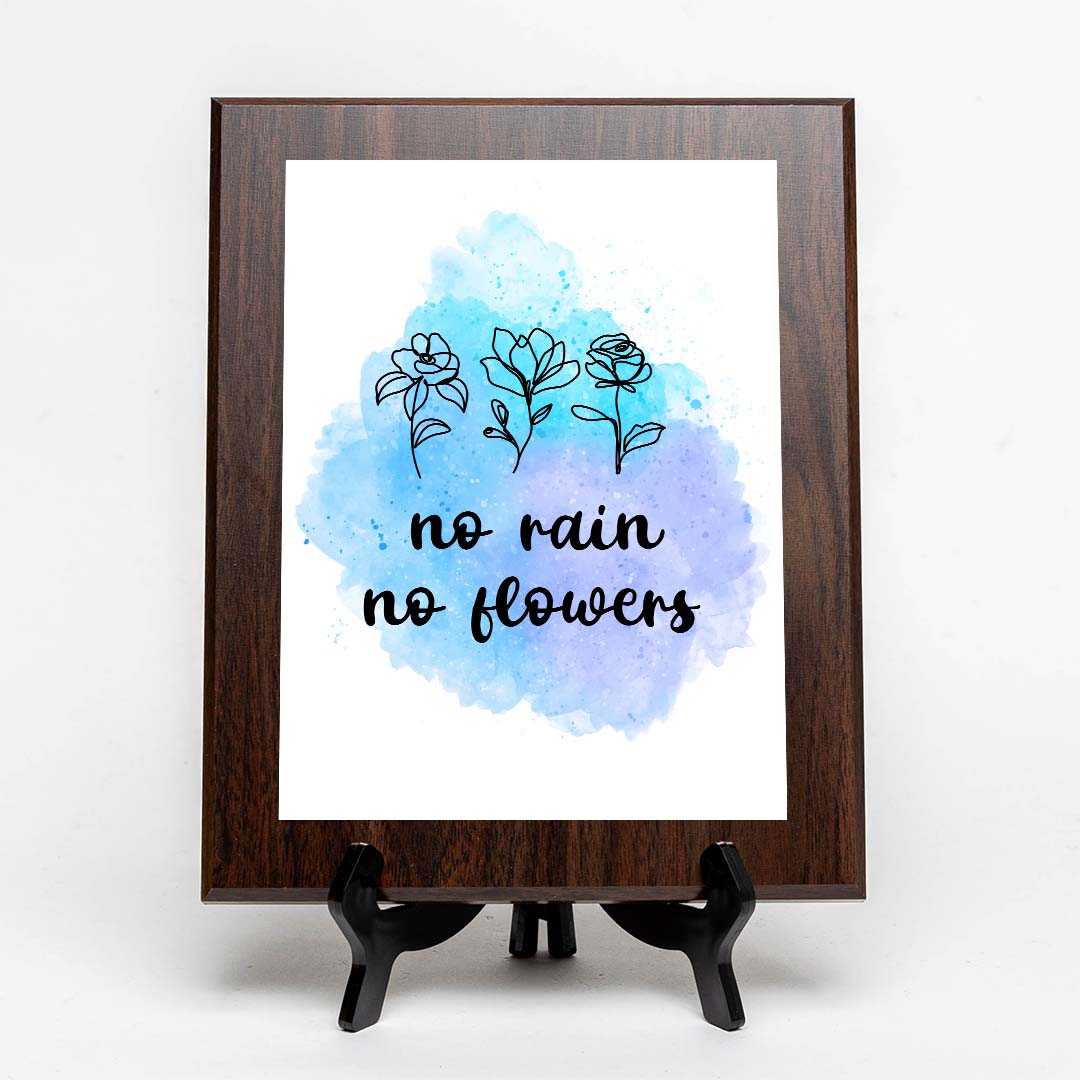 No Rain, No Flowers Decorative Wall Plaque (Full Color) | Positive Affirmation Inspiration Décor