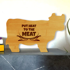 Put Heat To The Meat 14.75 x 9.75" Cow Shape Cutting Board | Funny Kitchen Chopping Board