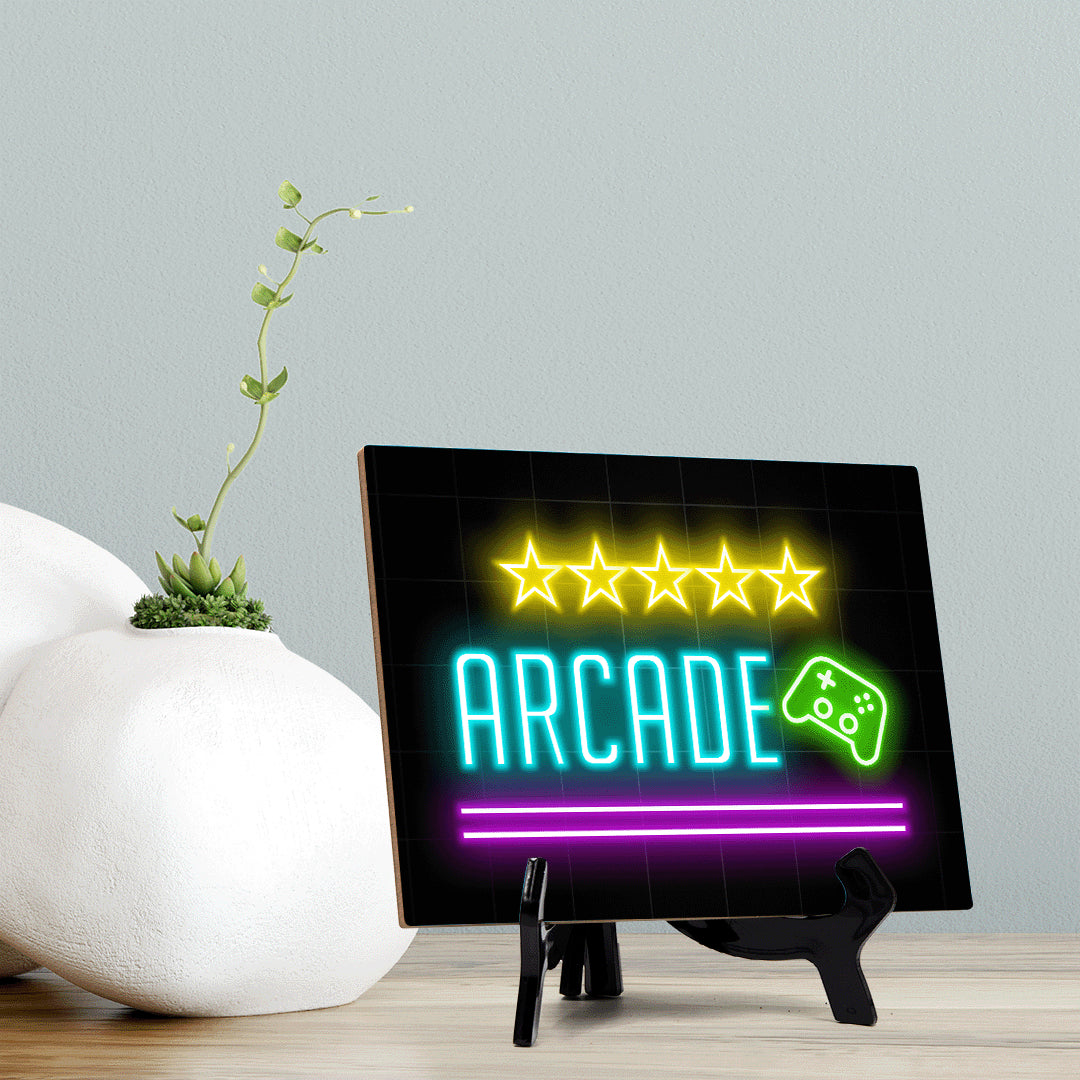 Arcade Neon Style (8x6") Table Sign With Acrylic Easel | Live Streaming Recording Neon Decoration | For Gamers