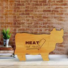 Meat Your Maker 14.75 x 9.75" Cow Shape Cutting Board | Funny Kitchen Chopping Board