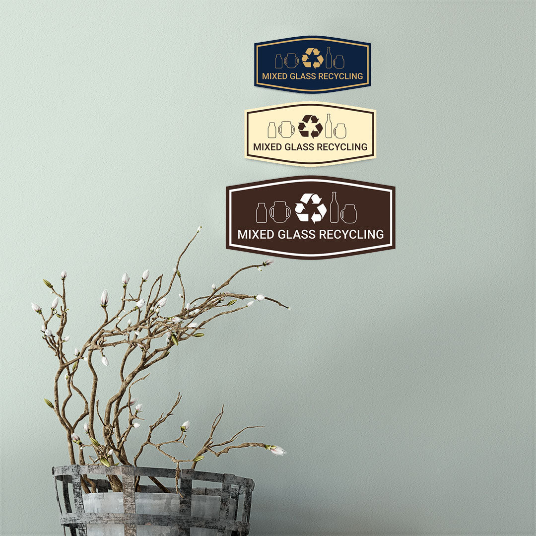 Fancy Mixed Glass Recycling Wall or Door Sign