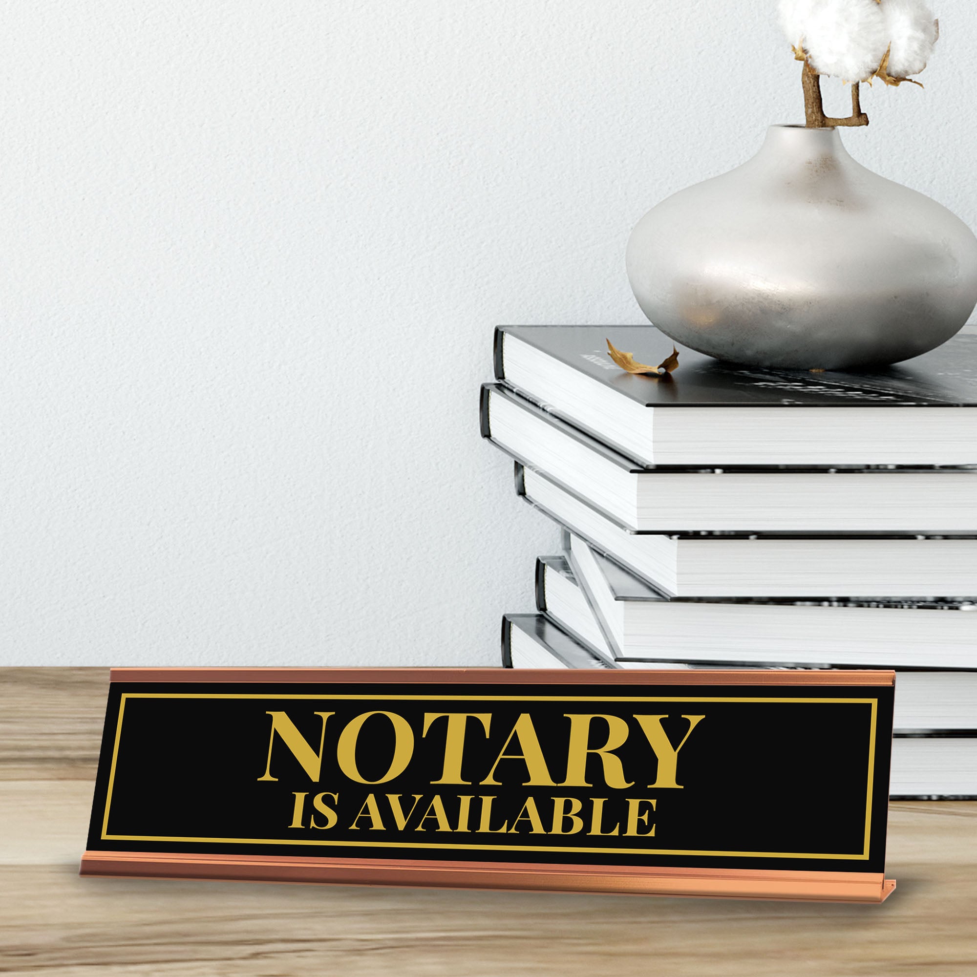 Signs ByLITA Notary Is Available Gold Frame Desk Sign (2x8")