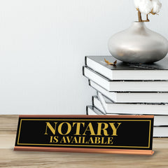 Signs ByLITA Notary Is Available Gold Frame Desk Sign (2x8")