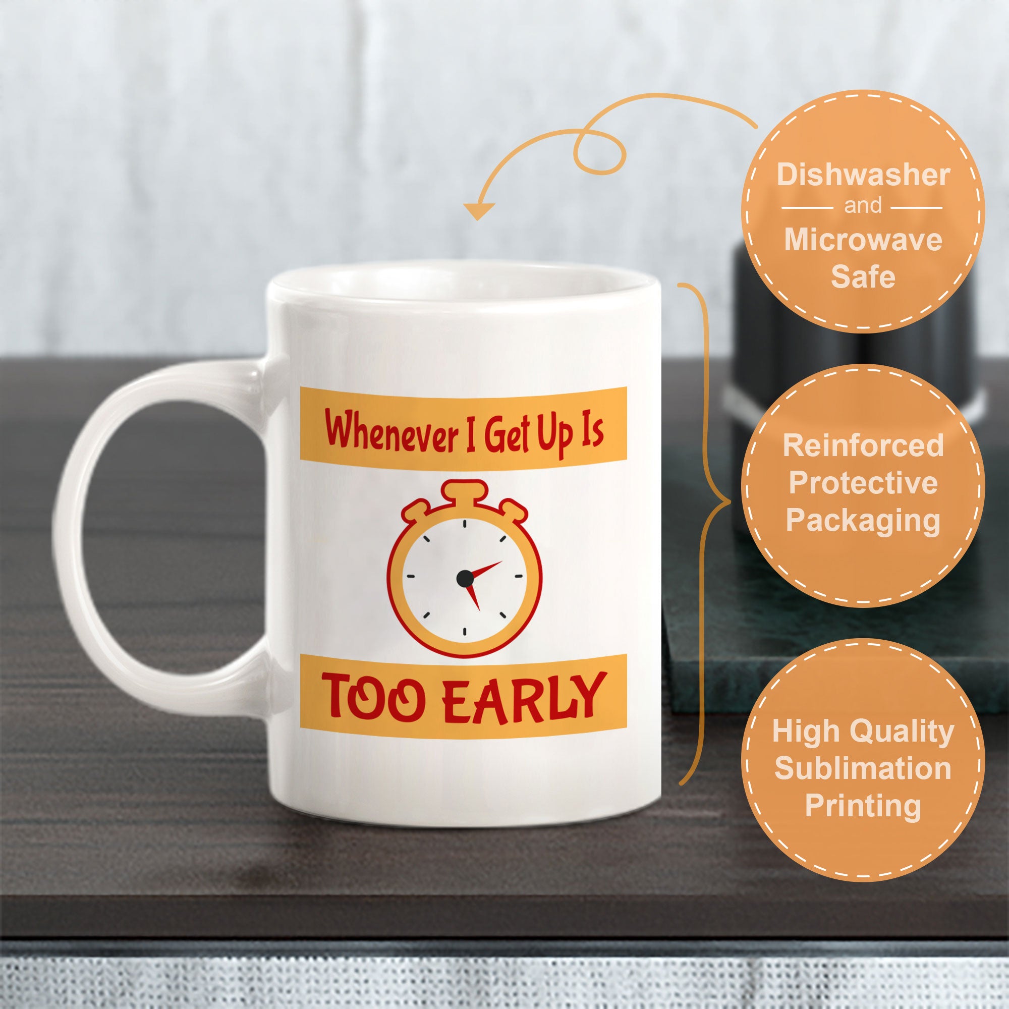 Whenever I Get Up Is Too Early 11oz Plastic or Ceramic Coffee Mug | Funny Novelty Coffee Lover Cup
