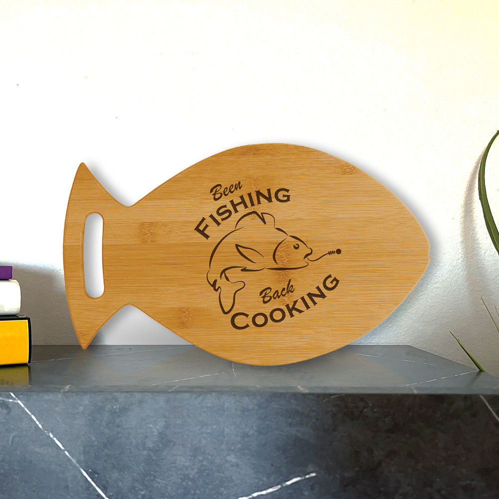 Designs ByLITA Been Fishing Back Cooking 14 x 8.5" Fish Shape Cutting Board | Kitchen Chopping Board