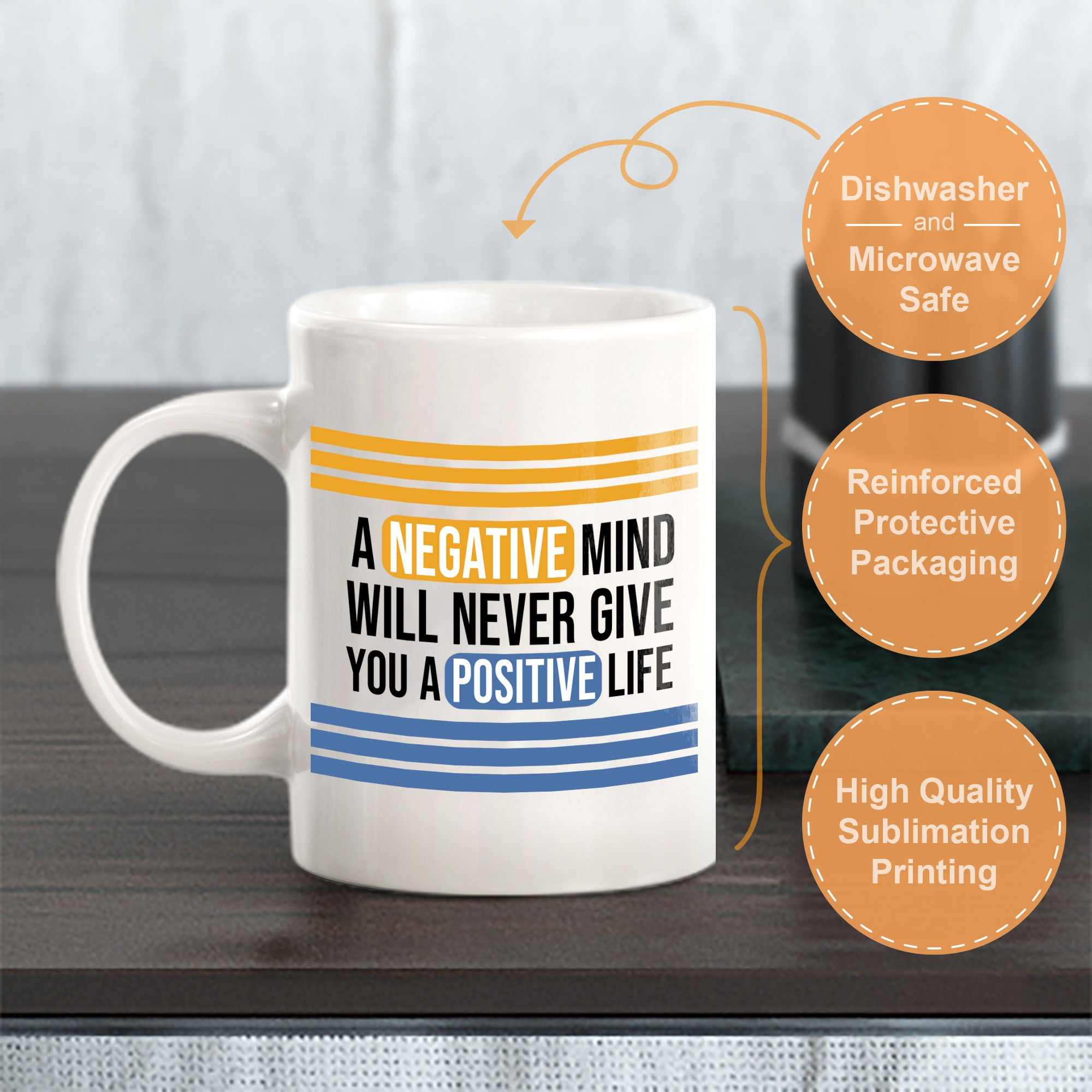 A Negative Mind Will Never Give You A Positive Life 11oz Plastic or Ceramic Coffee Mug | Home & Office Cups