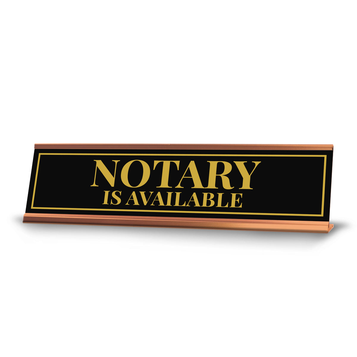 Signs ByLITA Notary Is Available Gold Frame Desk Sign (2x8")