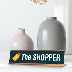 The Shopper Traveler, Rose Gold Frame, Desk Sign (2x8)