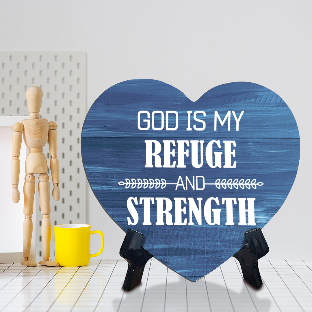 Signs ByLITA Heart God is my refuge and strength, Wood Color, Table Sign (6"x5")