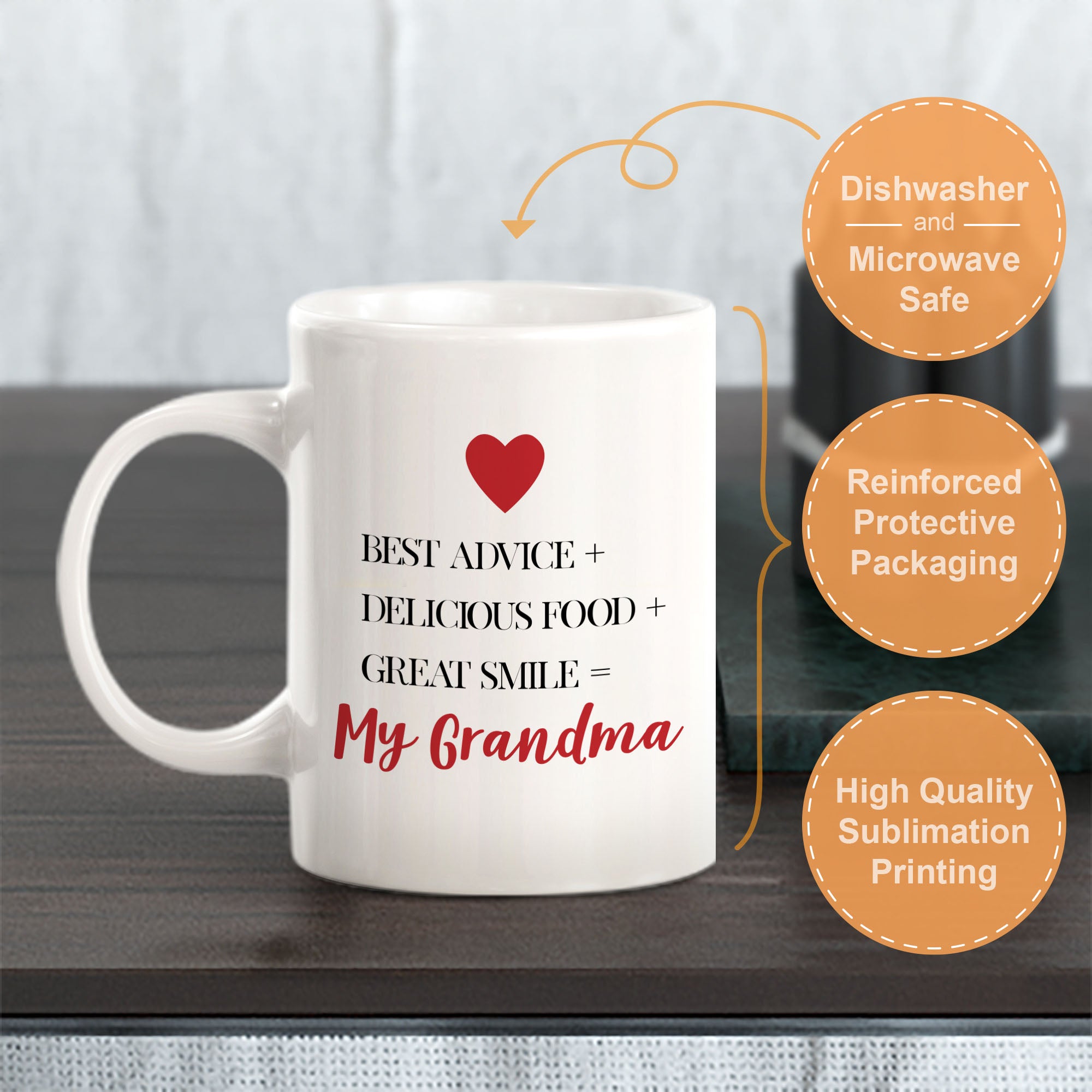 Best Advice + Delicious Food+ Great Smile = My Grandma Coffee Mug