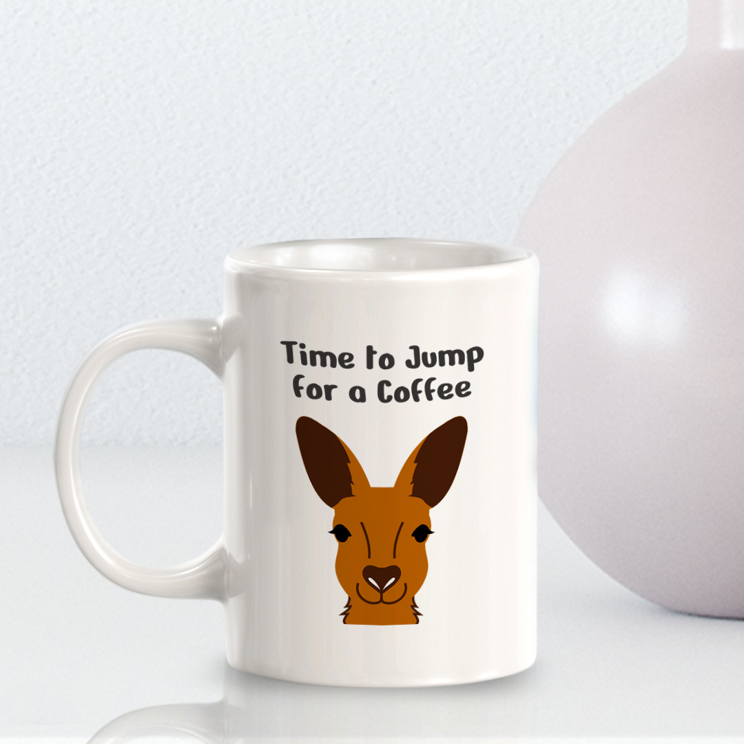 Time to Jump for a Coffee Kangaroo 11oz Plastic/Ceramic Coffee Mug | Funny Animal Mugs