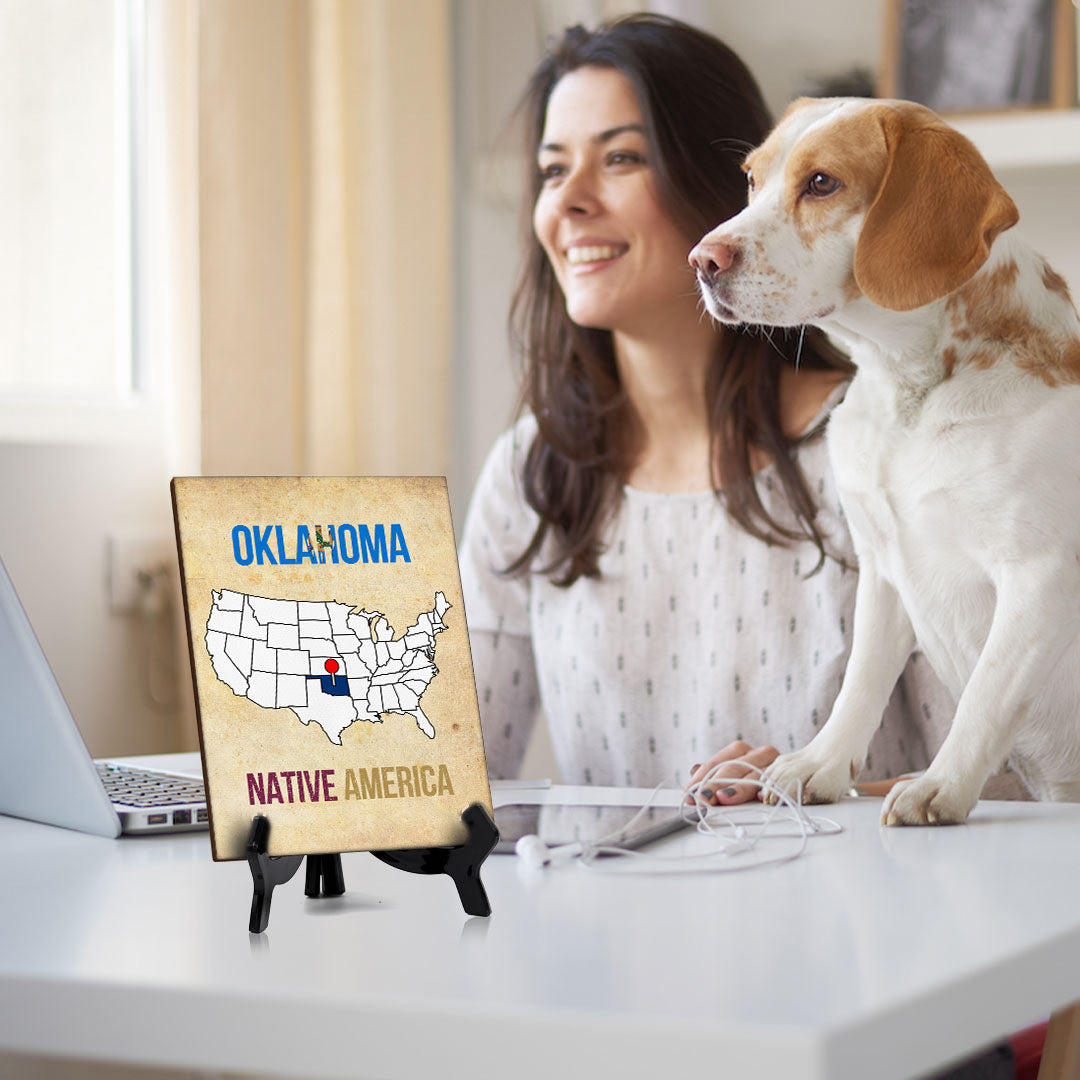 Oklahoma: Native America Table Sign with Acrylic Stand (6x8“) | State Pride Collection | Perfect Gift for Coworkers or Family