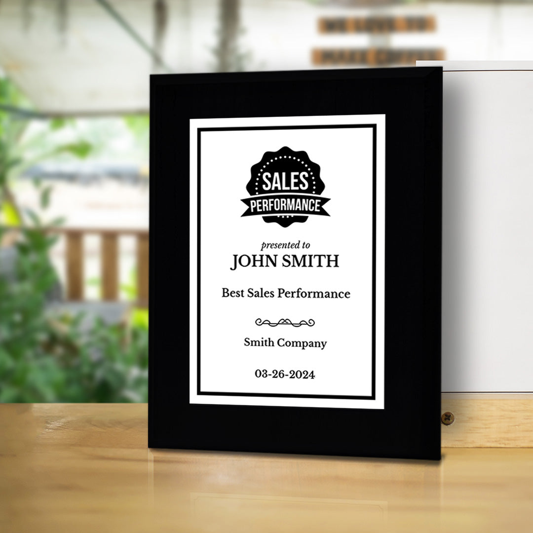 Sales Performance Customizable Black Frame Award Plaque | Easel Mount Option | Achievement and Recognition Personalizable Plaques